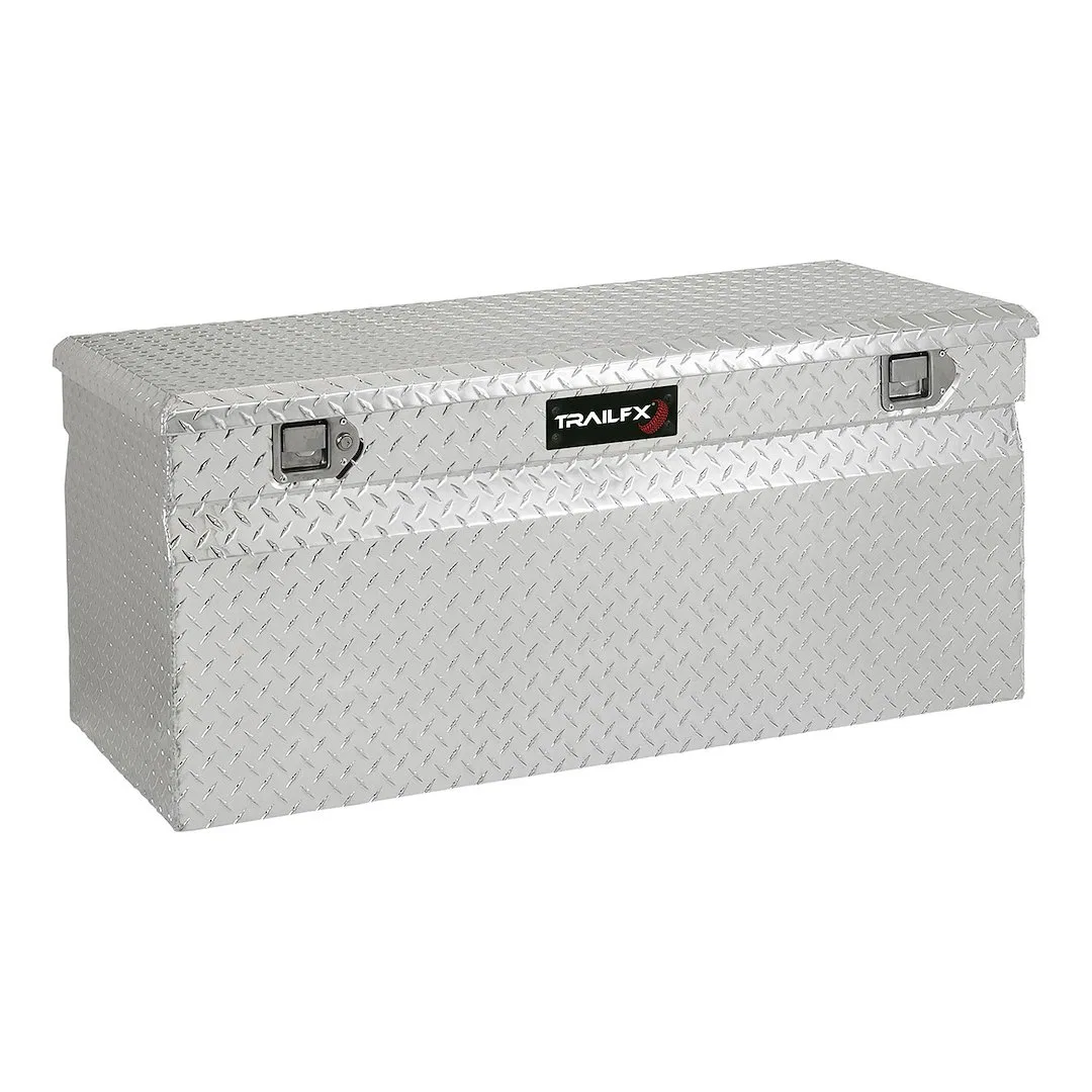 151481 – TRAILFX Tool Box, Chest Single Lid With Struts Diamond Tread Bright Polished 16 Gauge Aluminum 48 Inch Lengt...